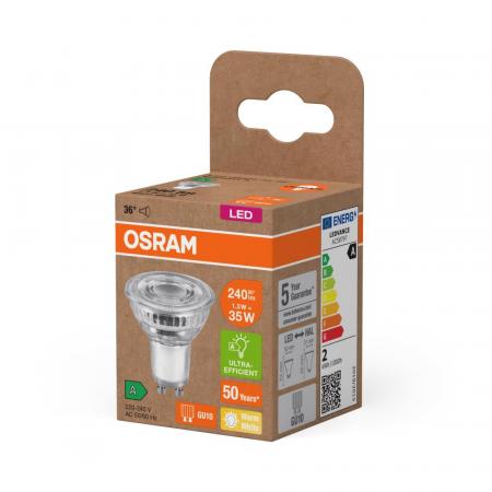 6-Pack Osram GU10 PAR16 LED Strahler besonders effizient 36° 1,3W wie 35W 2700K warmweißes Licht - Sehr gute Energieeffizienz
